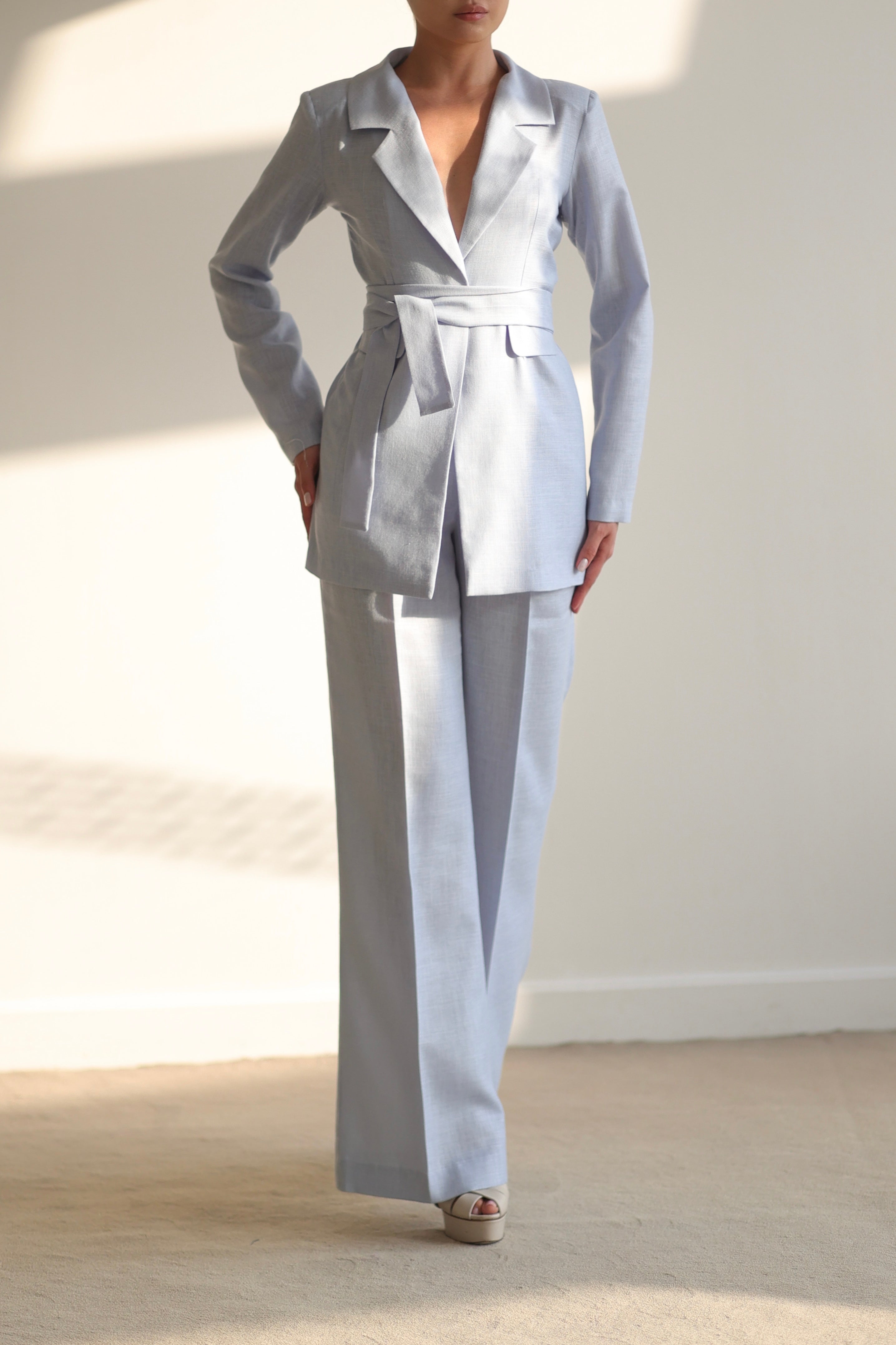 “Sky” Blue Linen Handmade Set